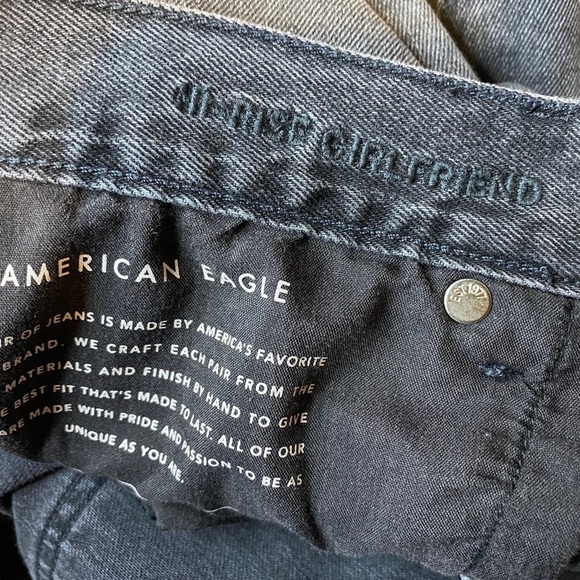 American Eagle Hi Rise Girlfriend buttonfly Denim Jeans Womens 12 x-long black - Picture 3 of 9